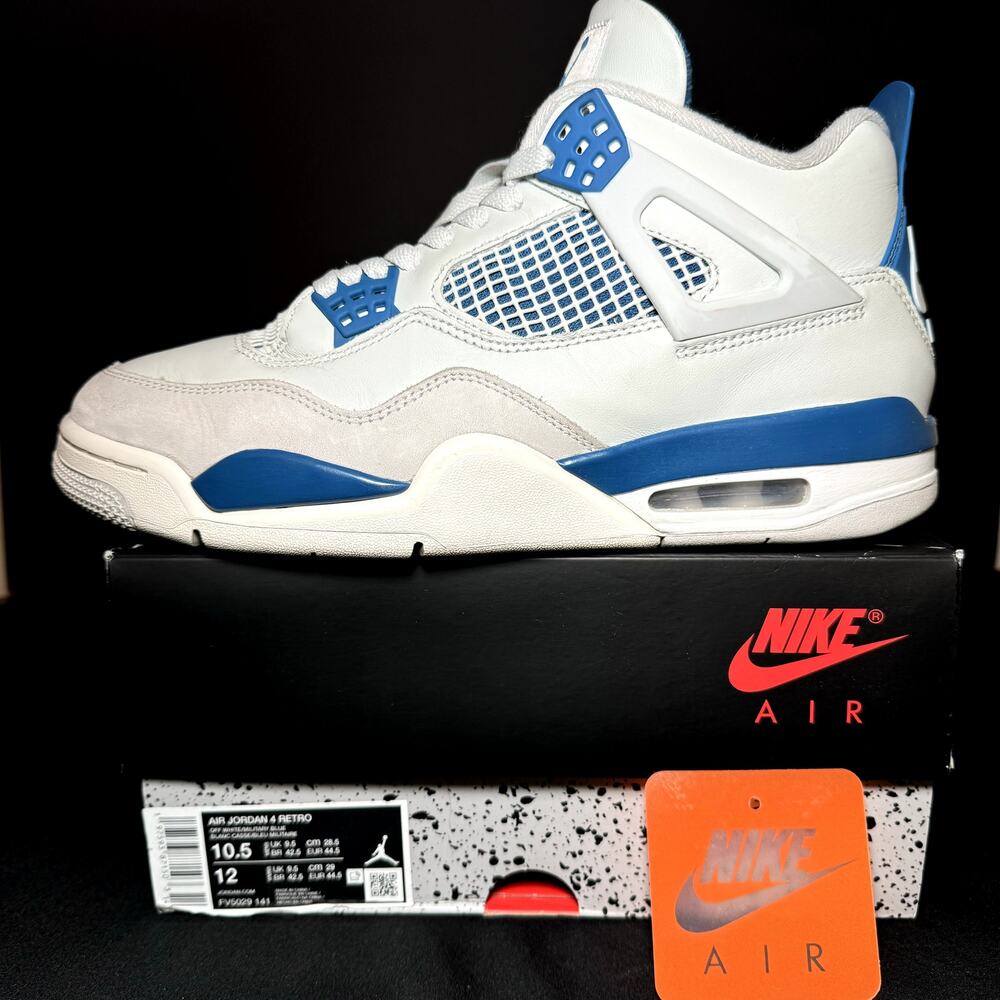 Size 10.5 - Nike Air Jordan 4 Retro Military Blue 2024 Men's Shoes - Picture 9 of 10